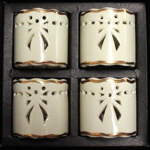 Set of 4 Bow Cut Out Aukey Napkin Rings in Ivory & Gold Tones